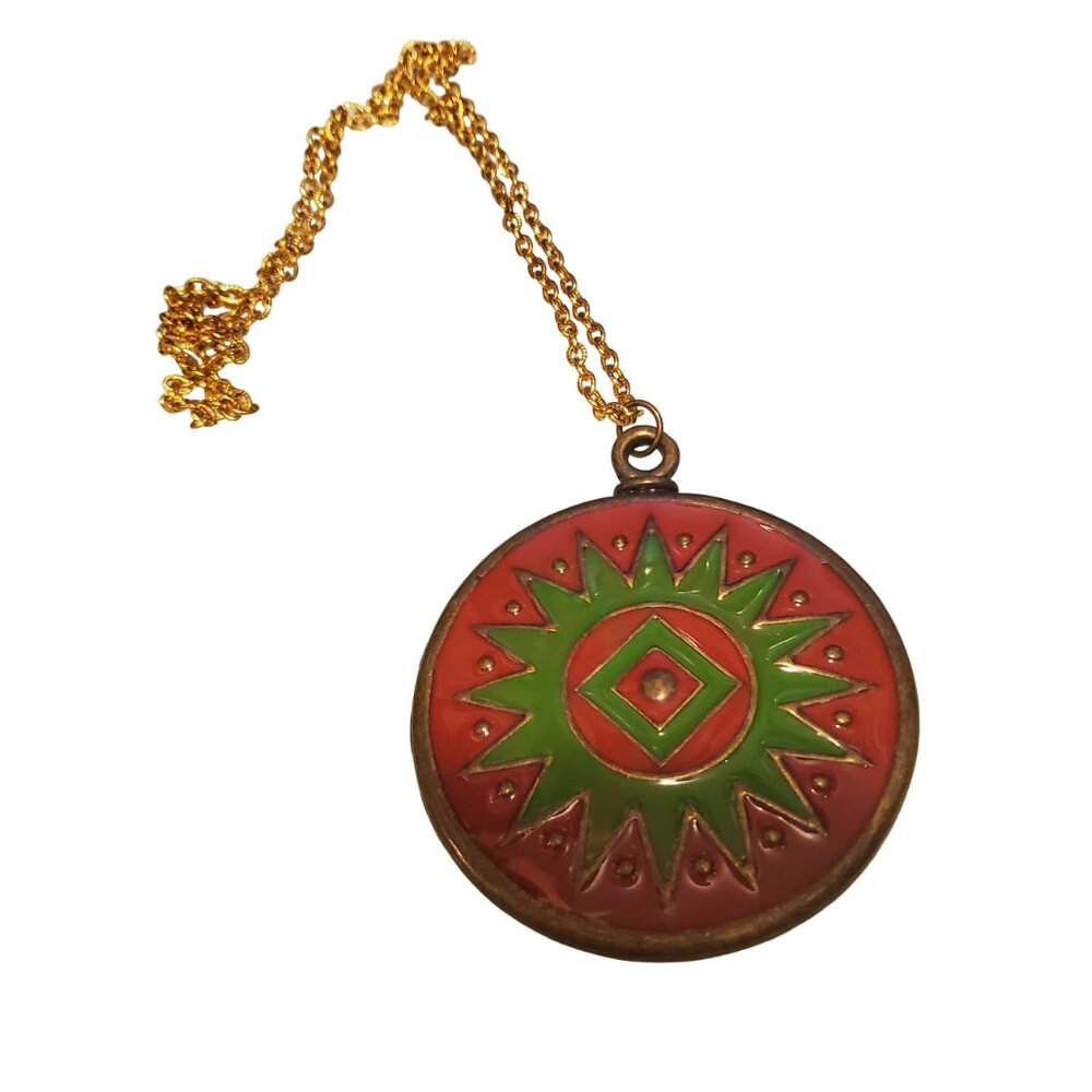 Aztec Red Green Mesoamerica Sun Necklace